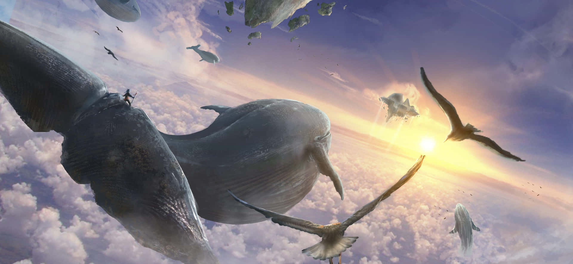 Whales_and_ Birds_ Surreal_ Sky Background