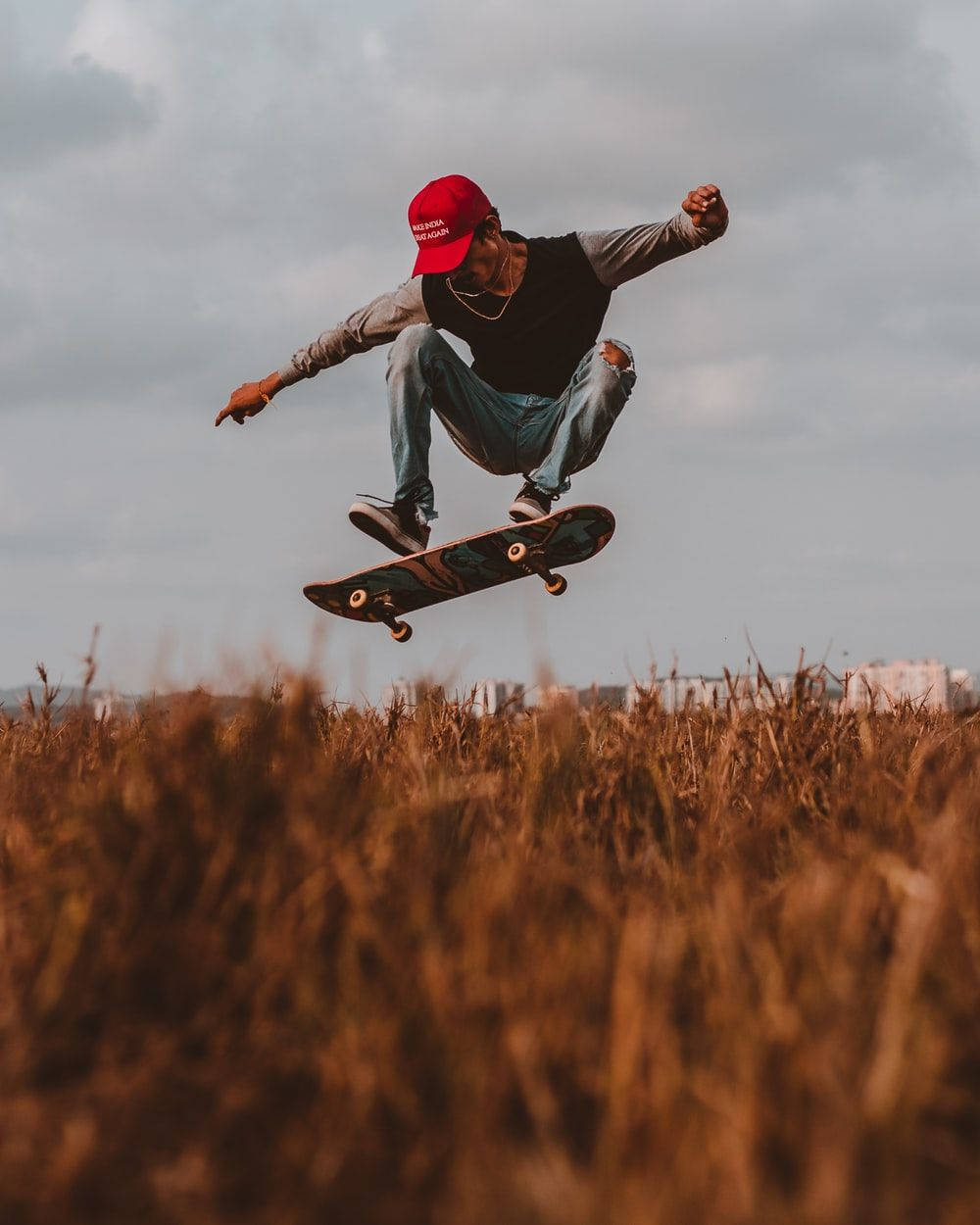 Wheat Field Midair Stunt Skater Aesthetic Background