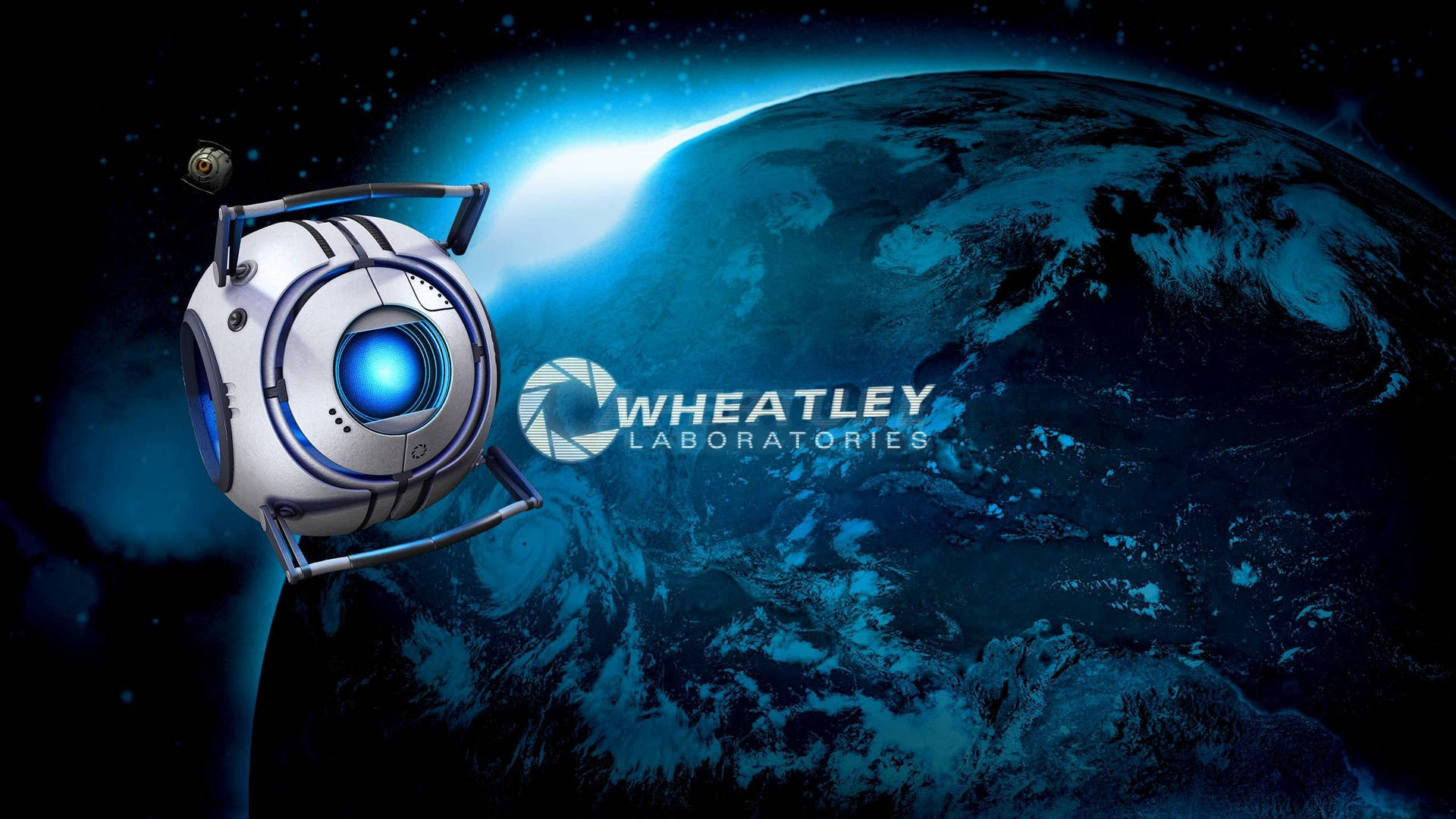 Wheatley - A Spaceship With A Blue Light Background