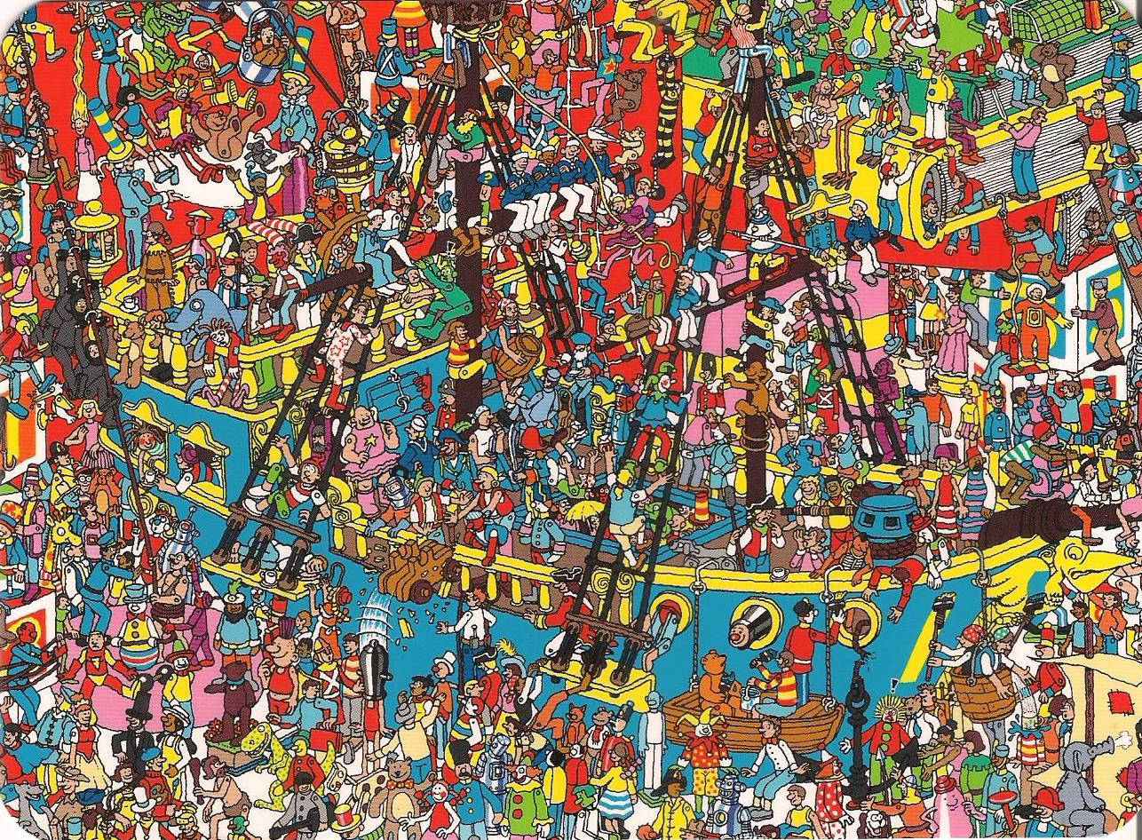 Wheres Waldo's Intricately Detailed Crowded Ship Scene Background