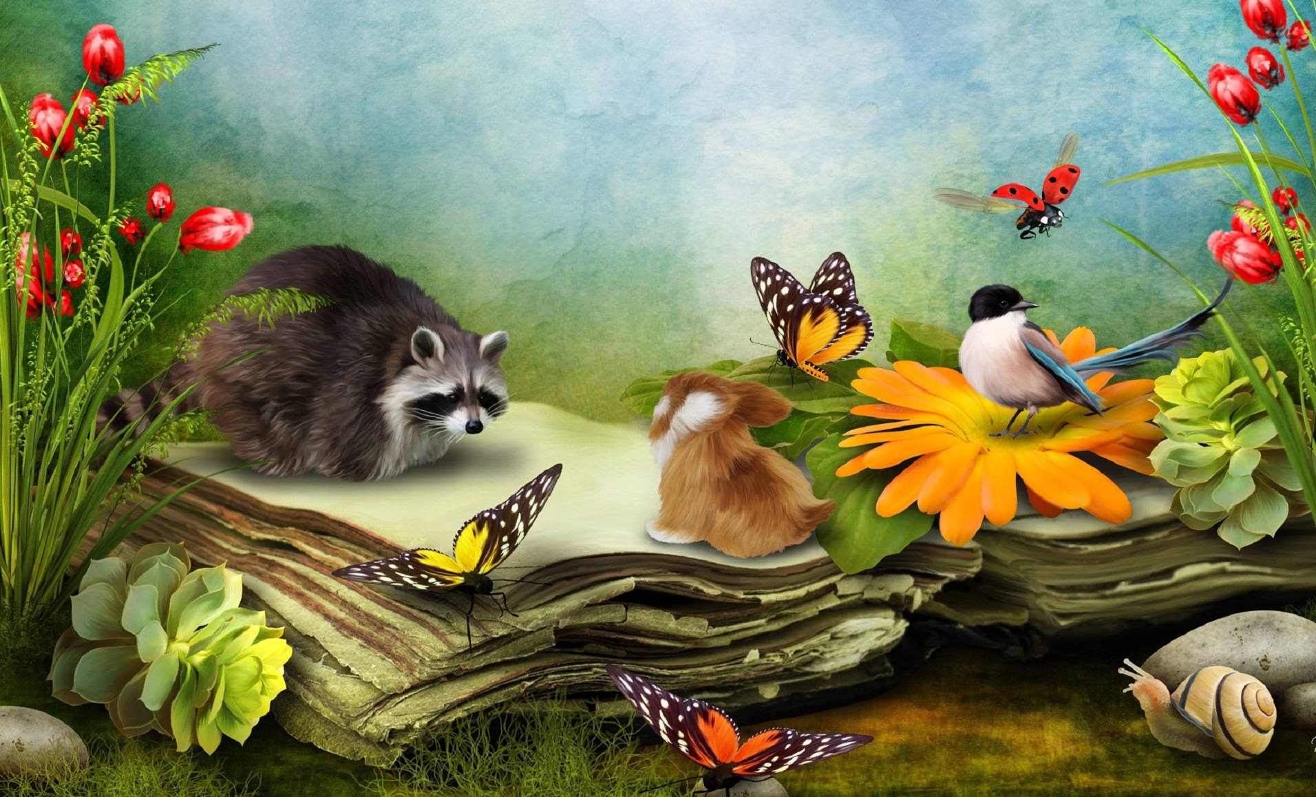 Whimsical Animals Over A Book Background