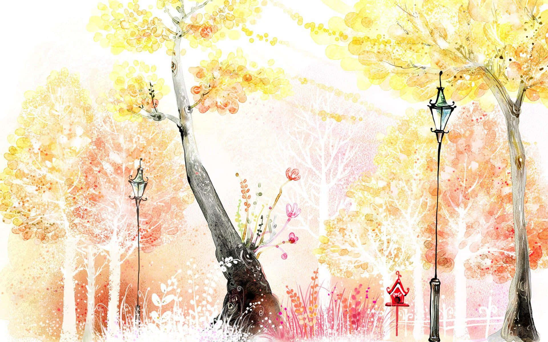 Whimsical Autumn Park Illustration Background