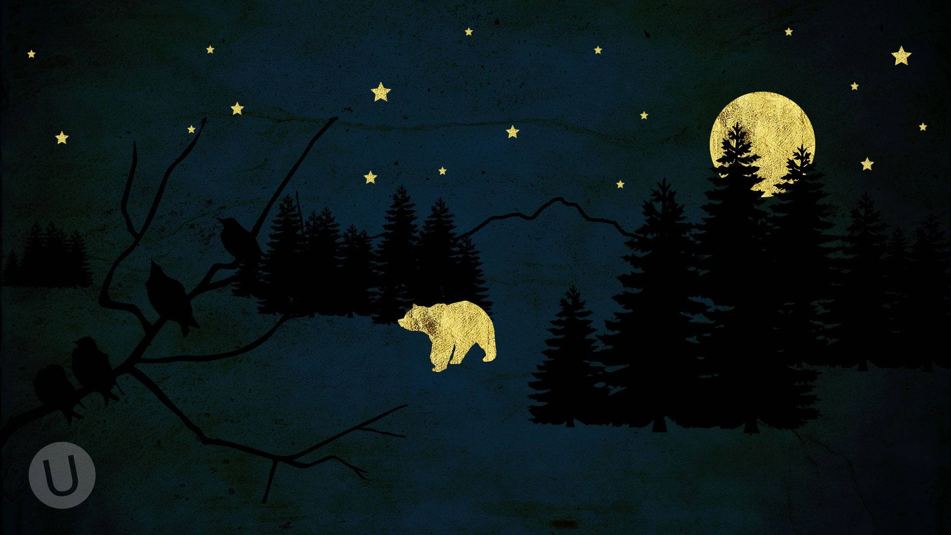 Whimsical Bear With Moon & Stars Background