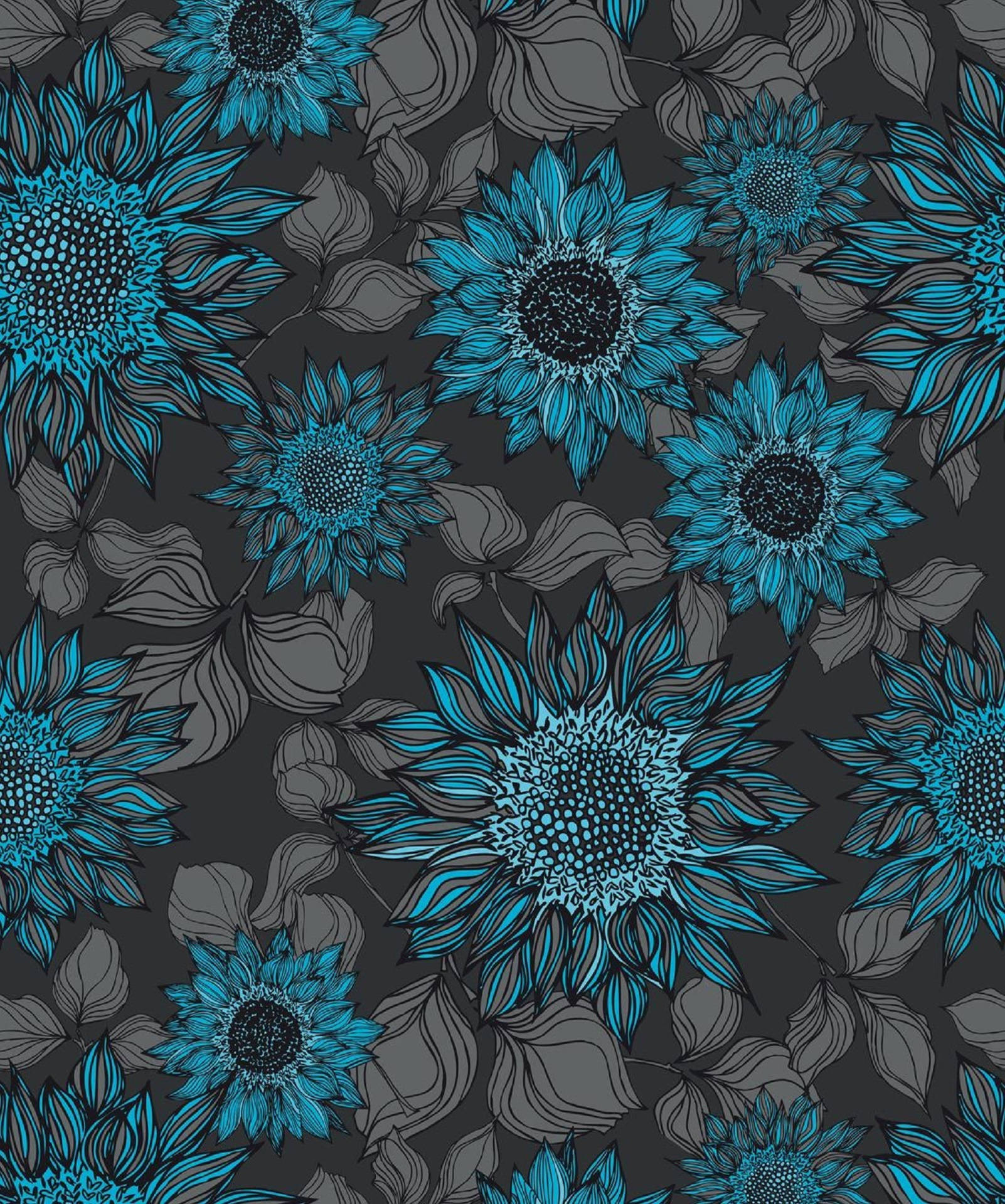 Whimsical Blue Flowers In Gray Background