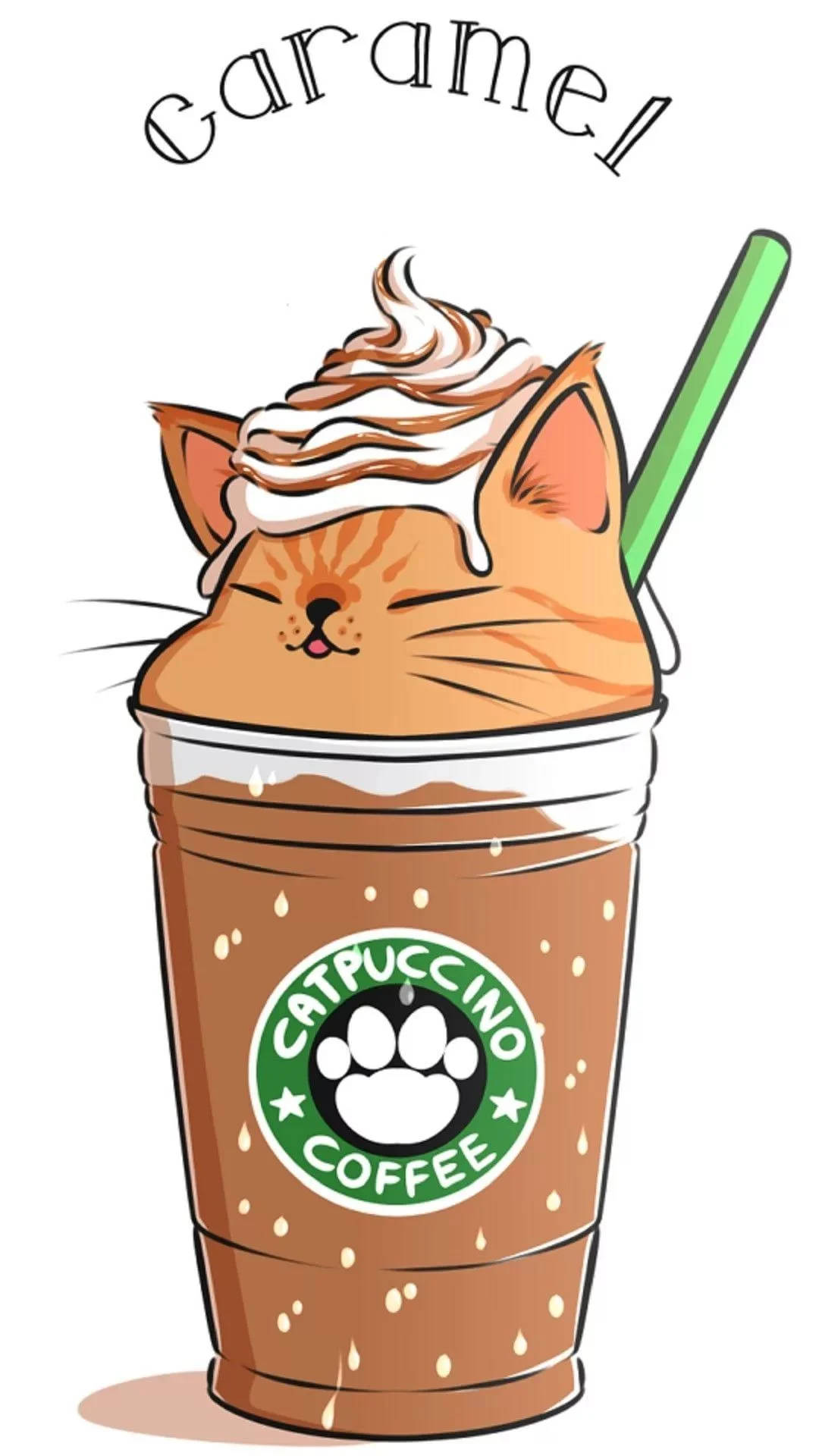 Whimsical Catpuccino Art At Starbucks Background