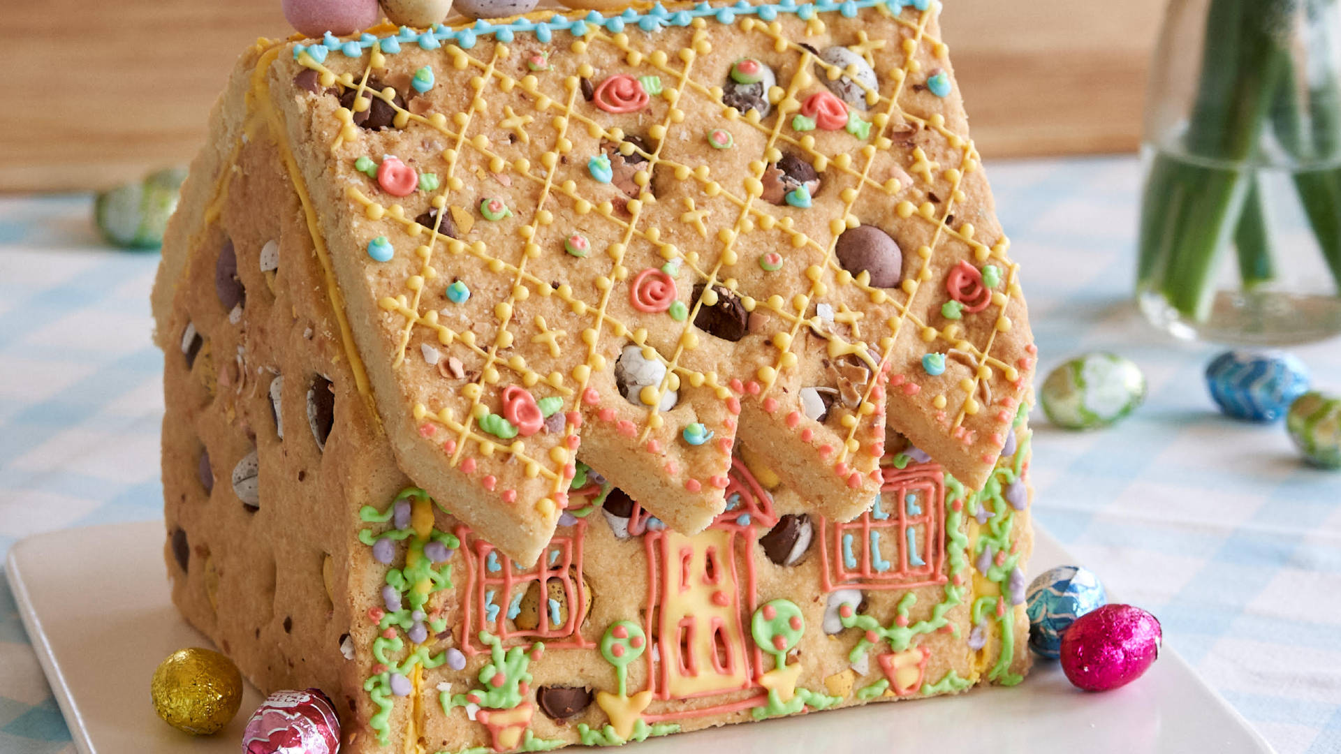 Whimsical Easter Sunday Gingerbread House Background
