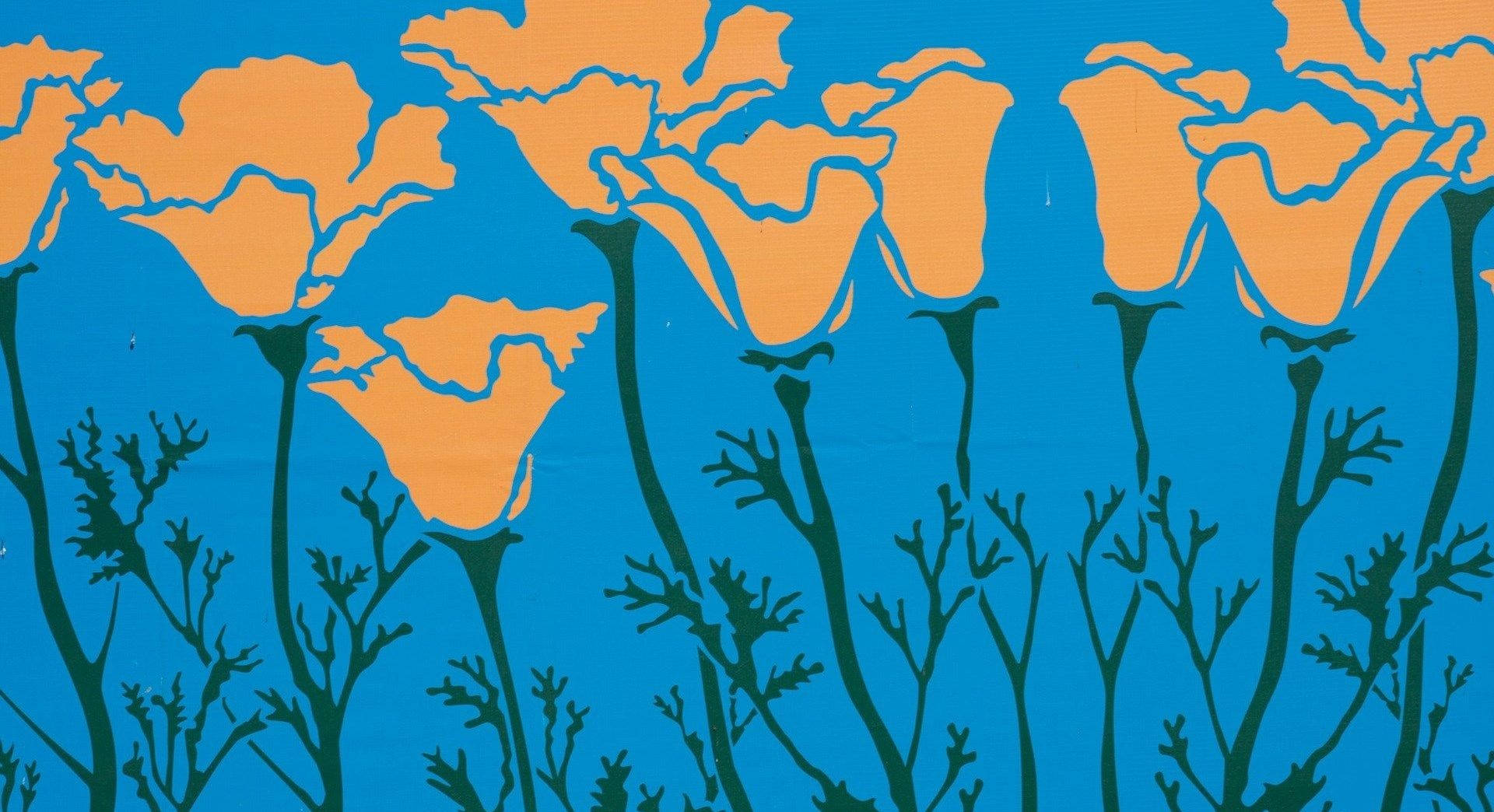 Whimsical Flowers In Blue Background
