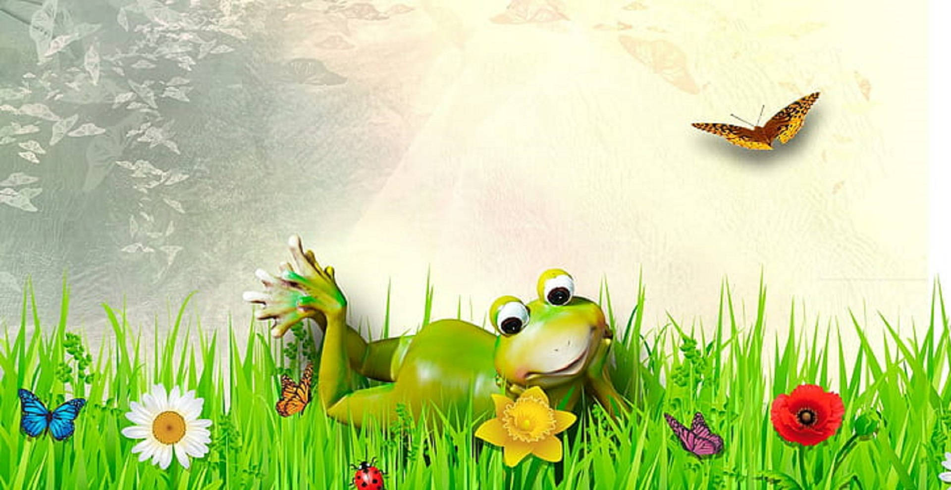 Whimsical Frog In Grass Background