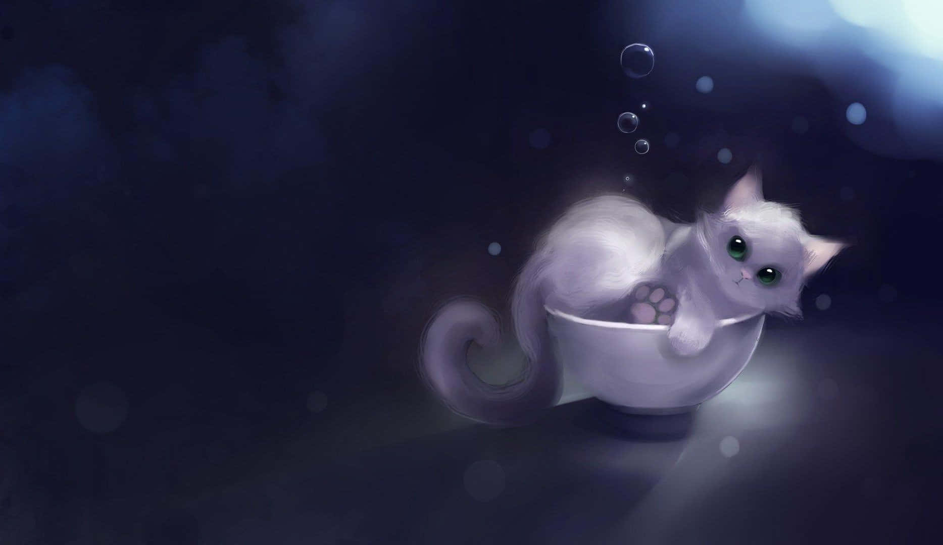 Whimsical Kittenin Teacup Background