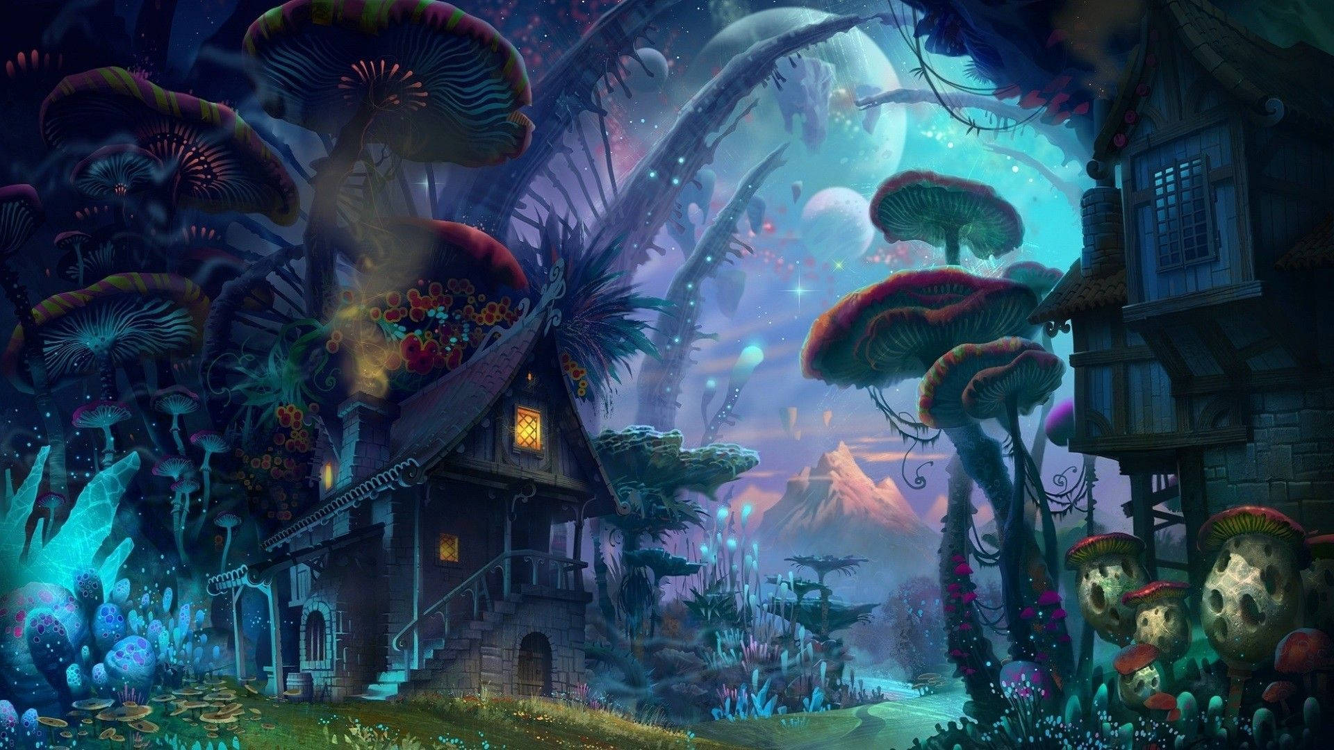 Whimsical Mushroom Village Background