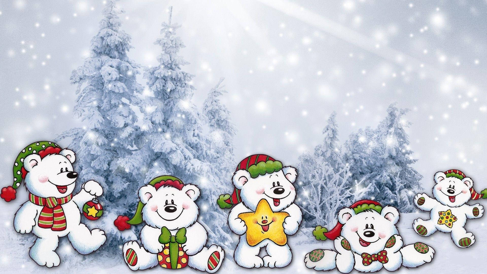 Whimsical Polar Bears In Snow Background