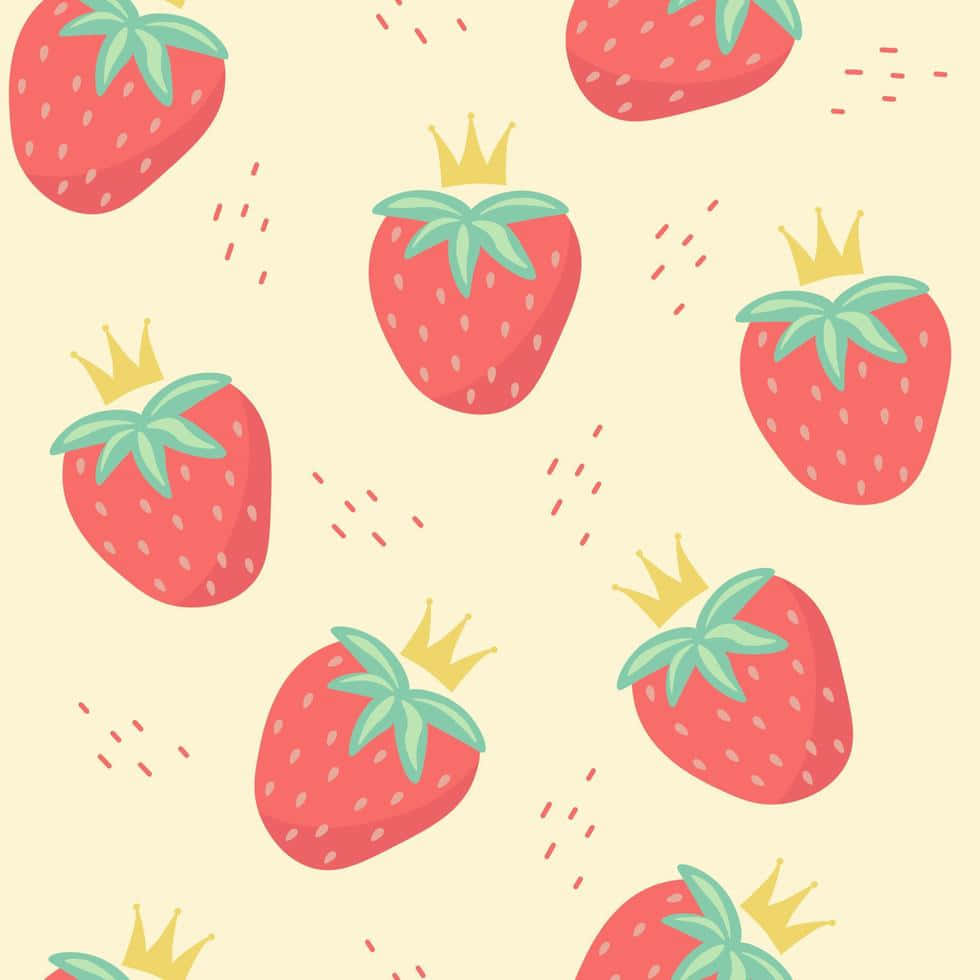 Whimsical Royalty - Cute Strawberry Wearing A Crown In Pastel Shades Background