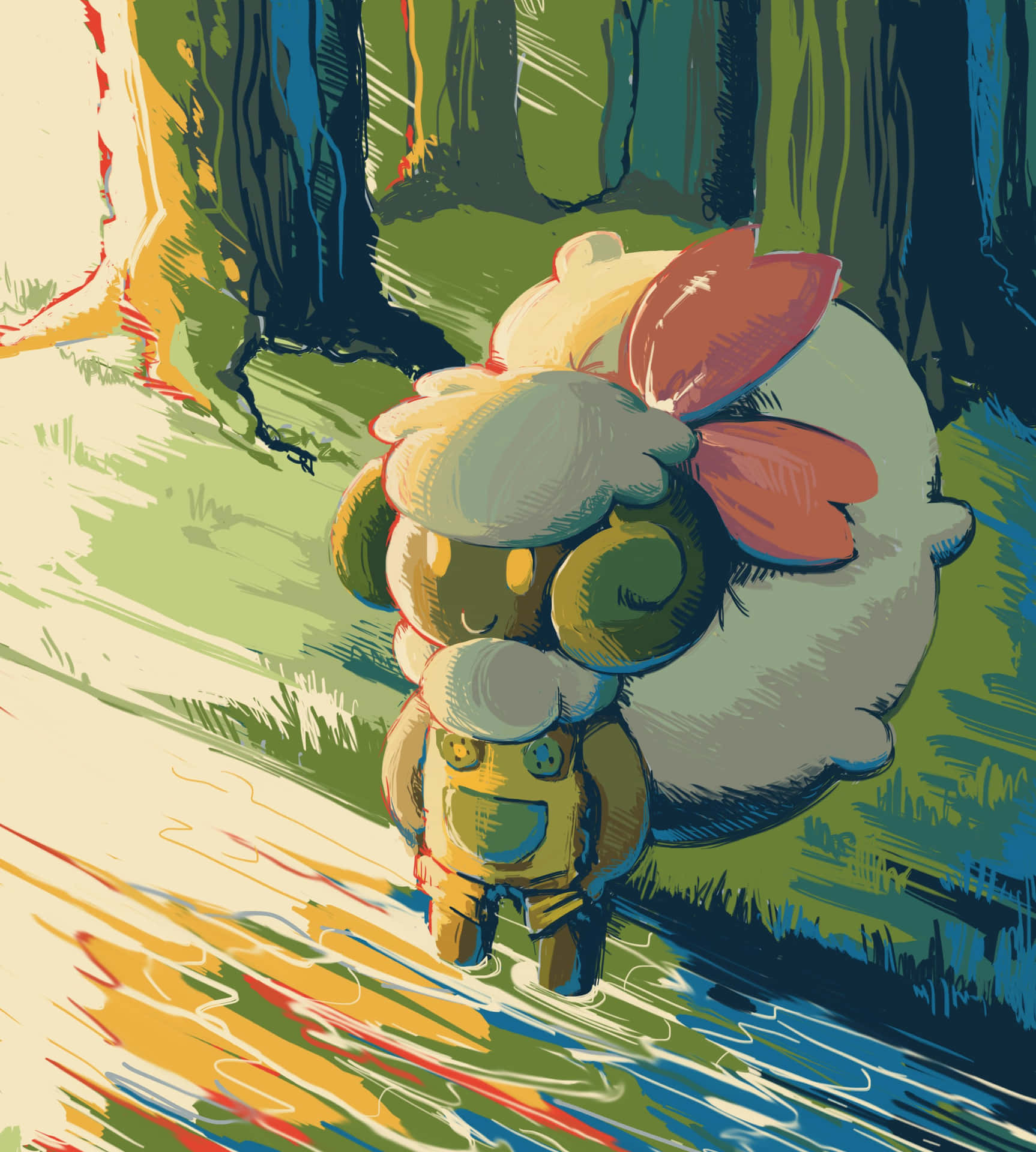 Whimsicott Dressed Up In The Forest Background