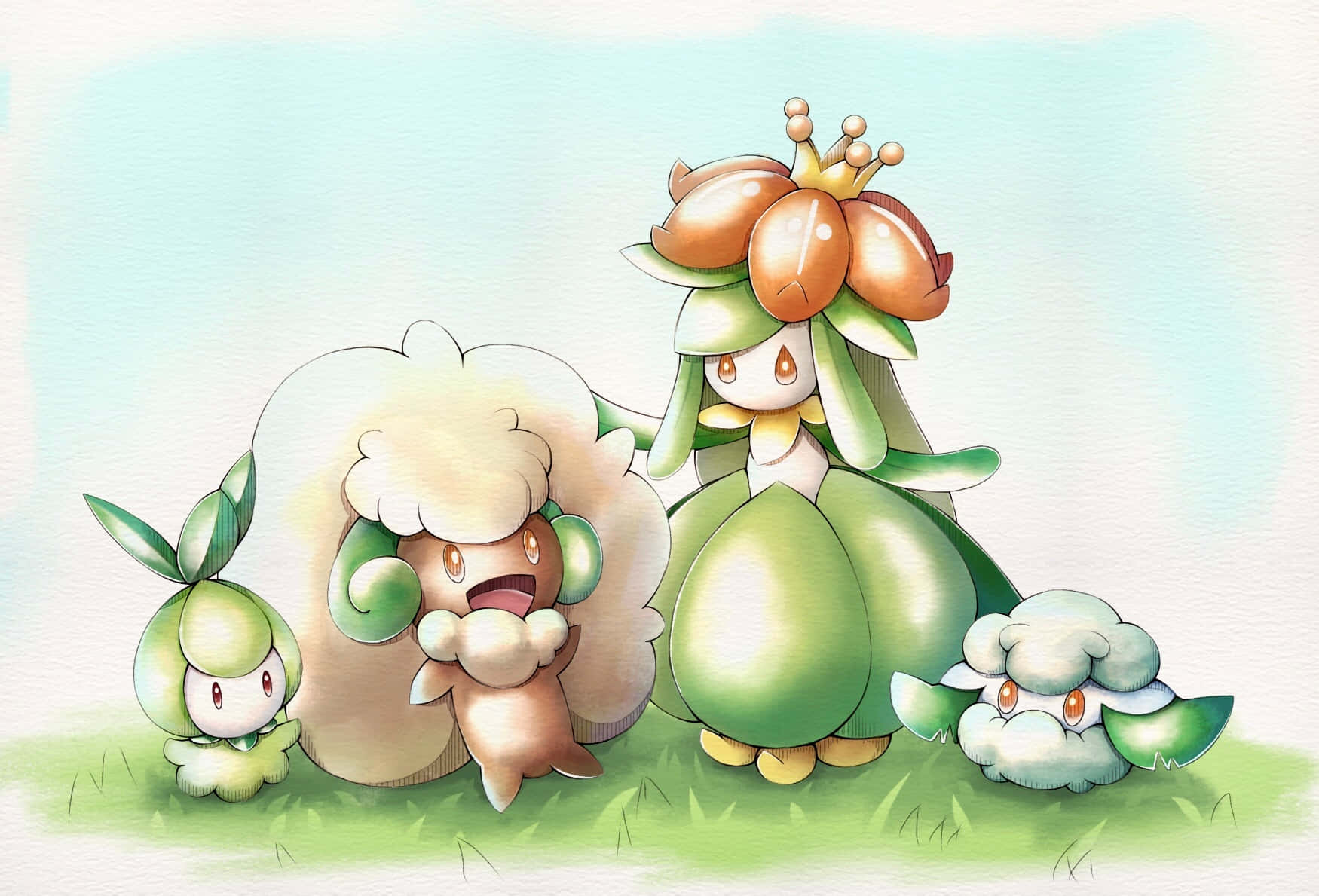 Whimsicott Petilil Lilligant Cottonee Background