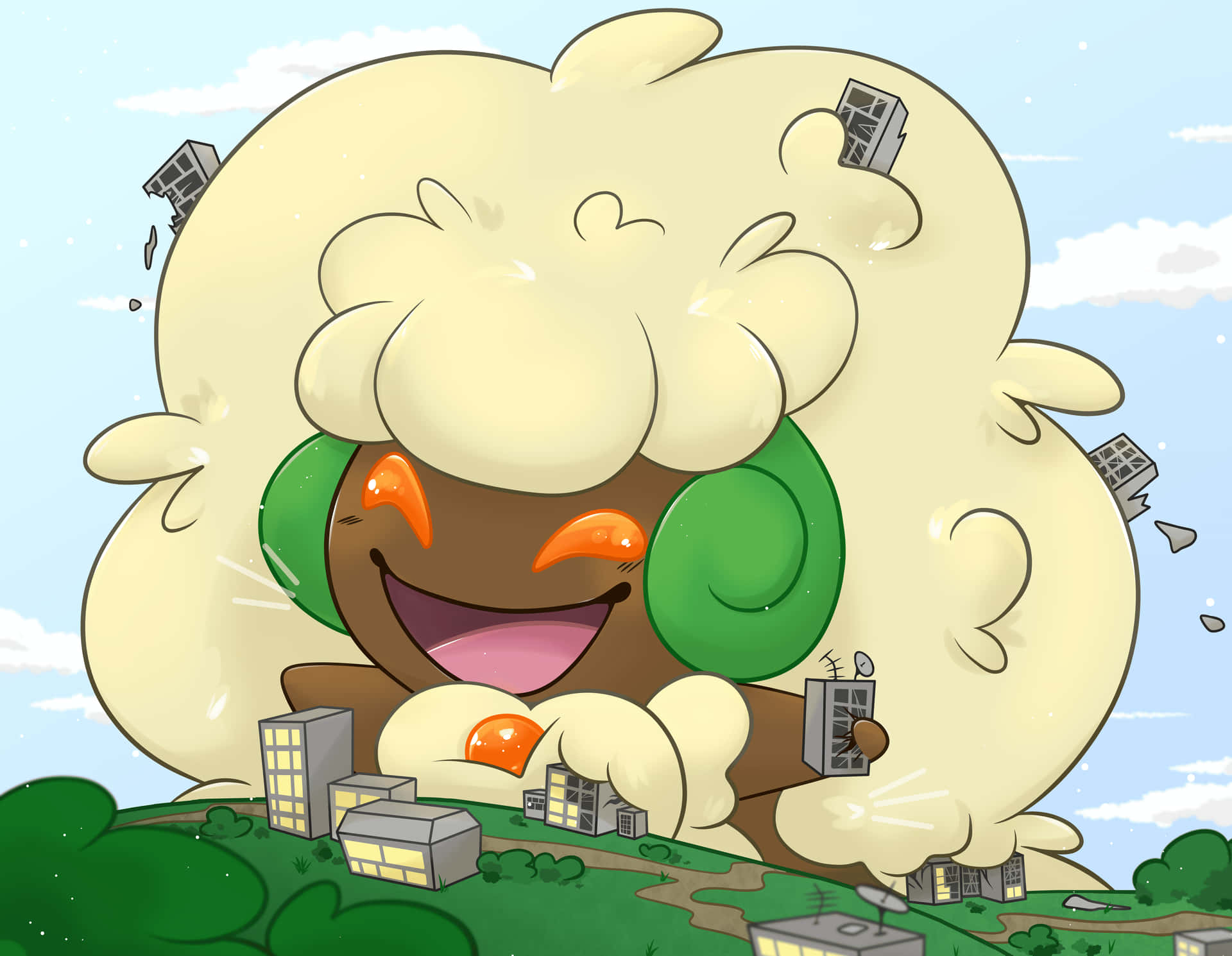 Whimsicott Playing With Buildings