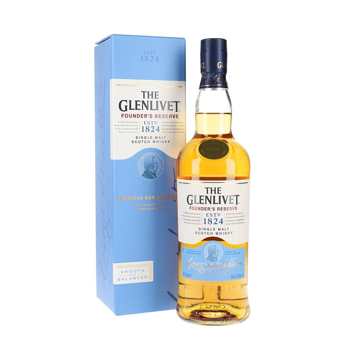 Whiskey The Glenlivet Founder's Reserve Blue Box Background