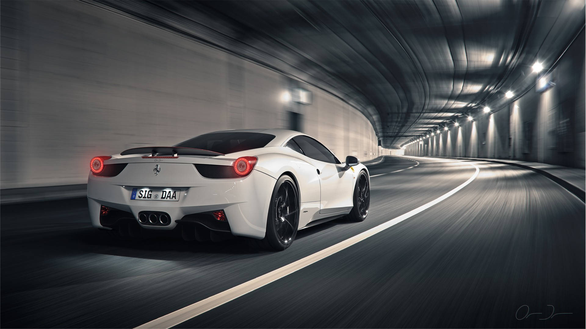 White 1920x1080 Ferrari 458 Italia Traveling Through Tunnel Background