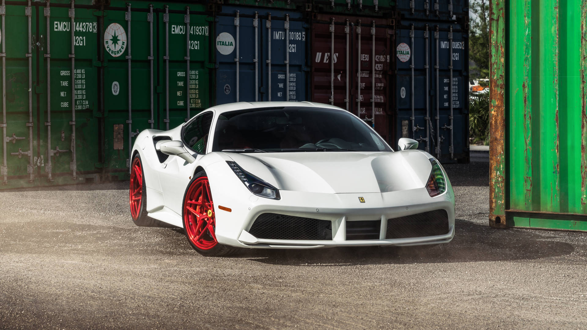 White 1920x1080 Ferrari 488 Shipping Container Background