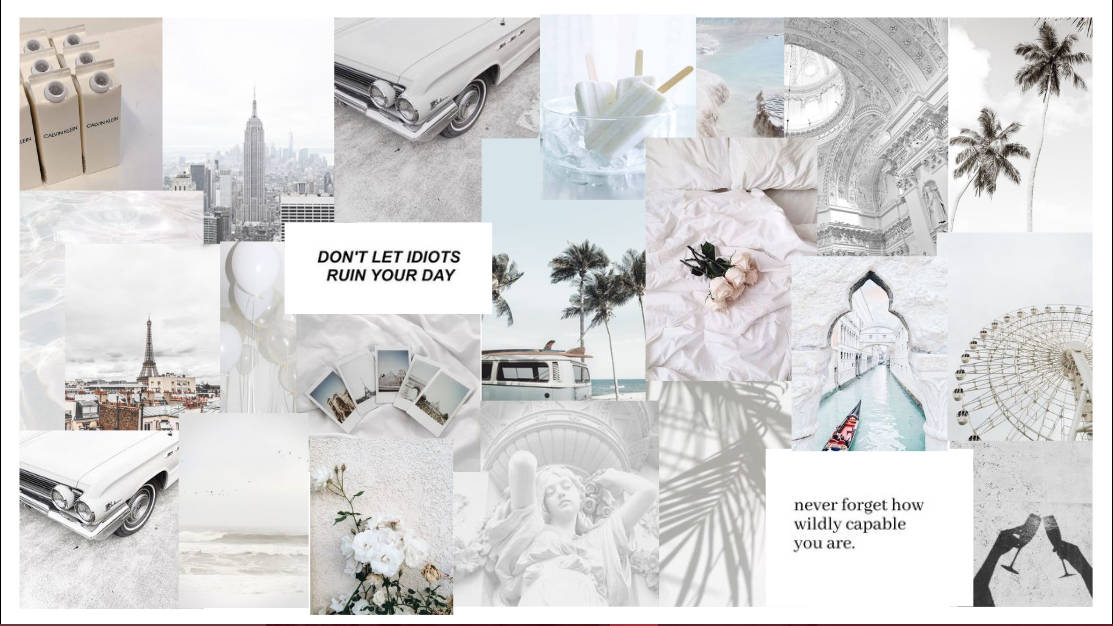 White Aesthetic Collage Laptop Background