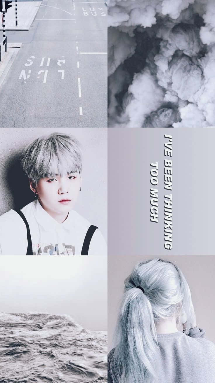 White Aesthetic Collage Suga Grey Background