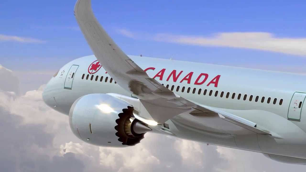 White Air Canada Plane Over The Clouds Background