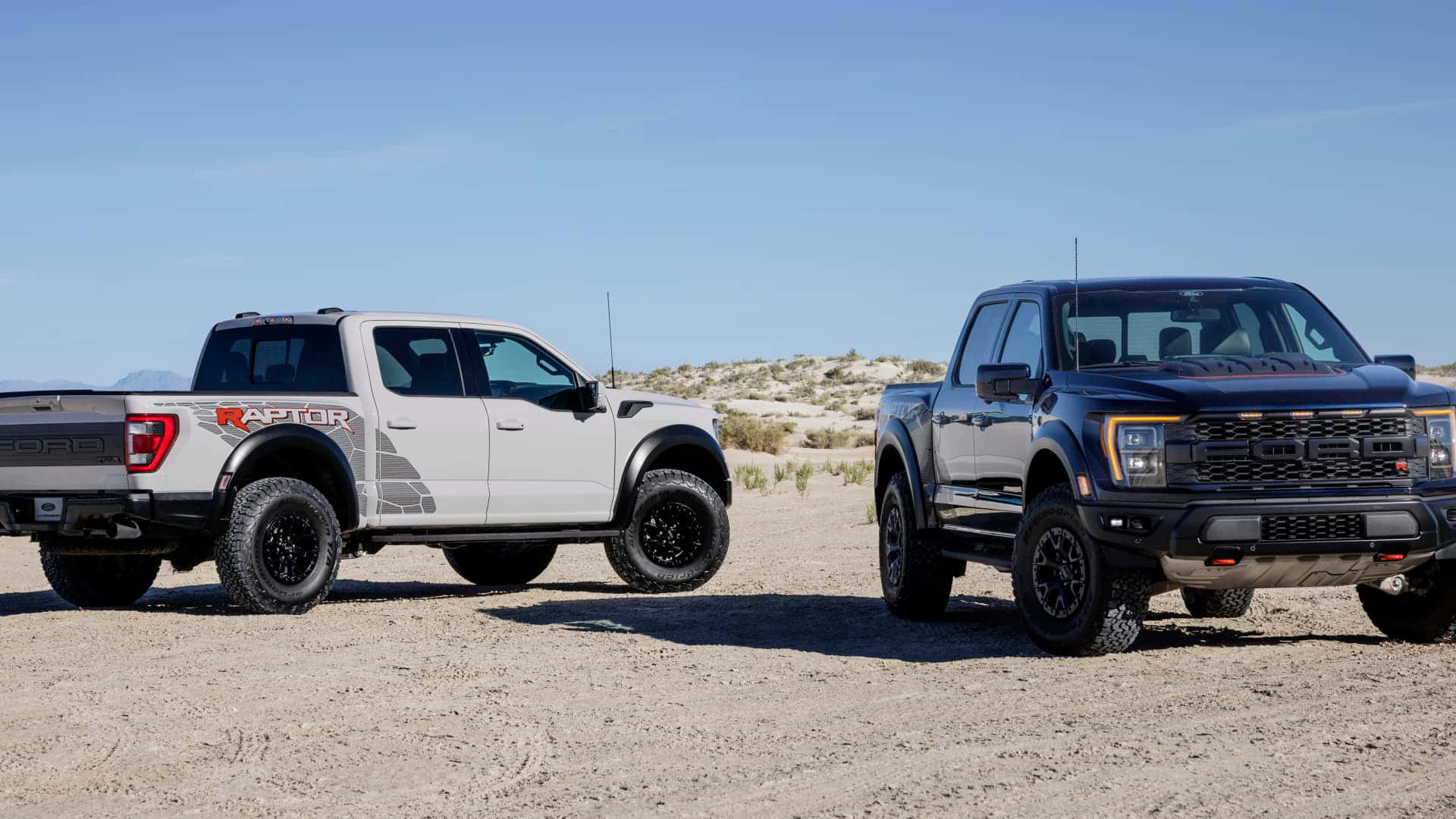 White And Black Ford F 150 Trucks Background