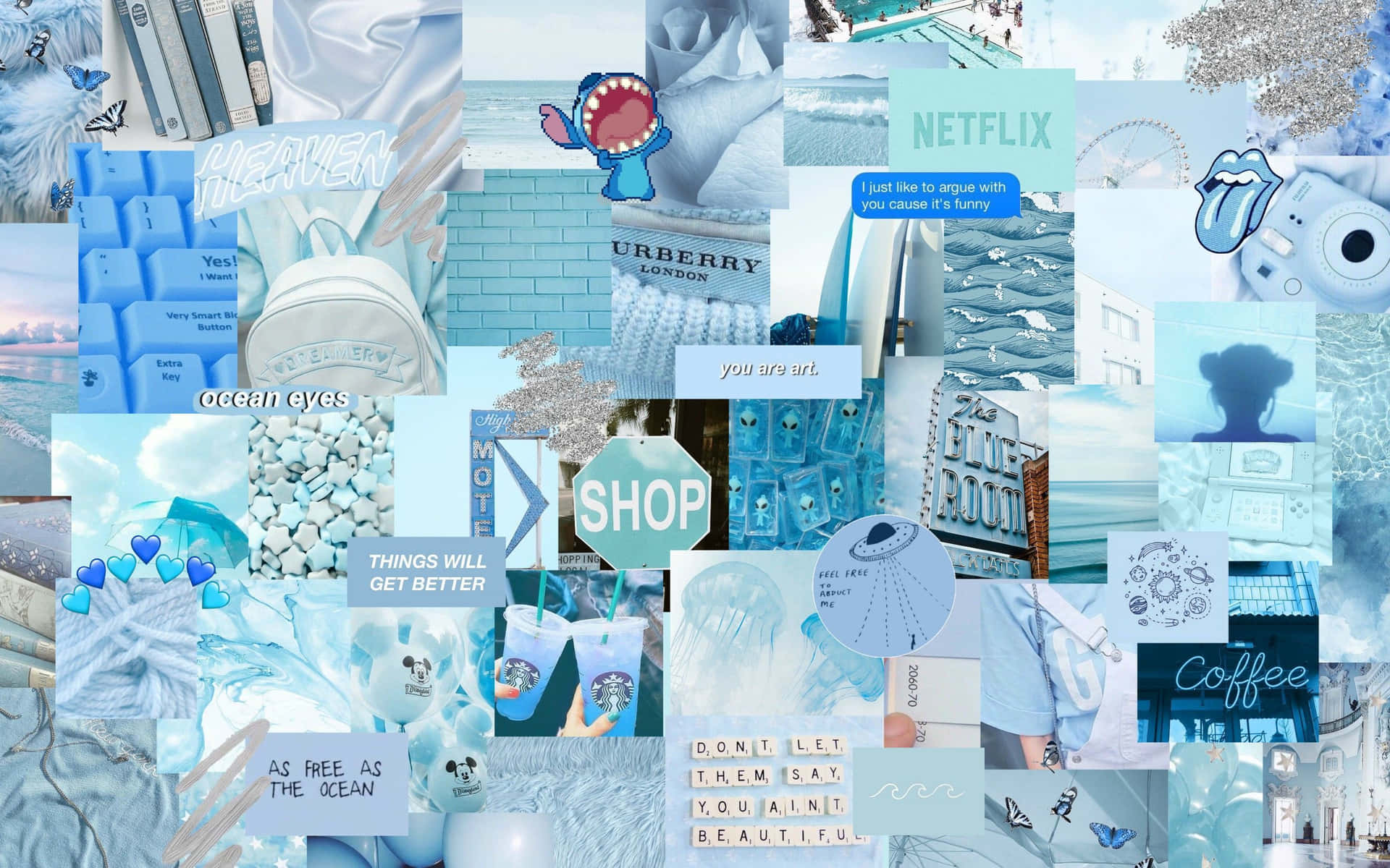 White And Blue Collage Aesthetic Desktop Background
