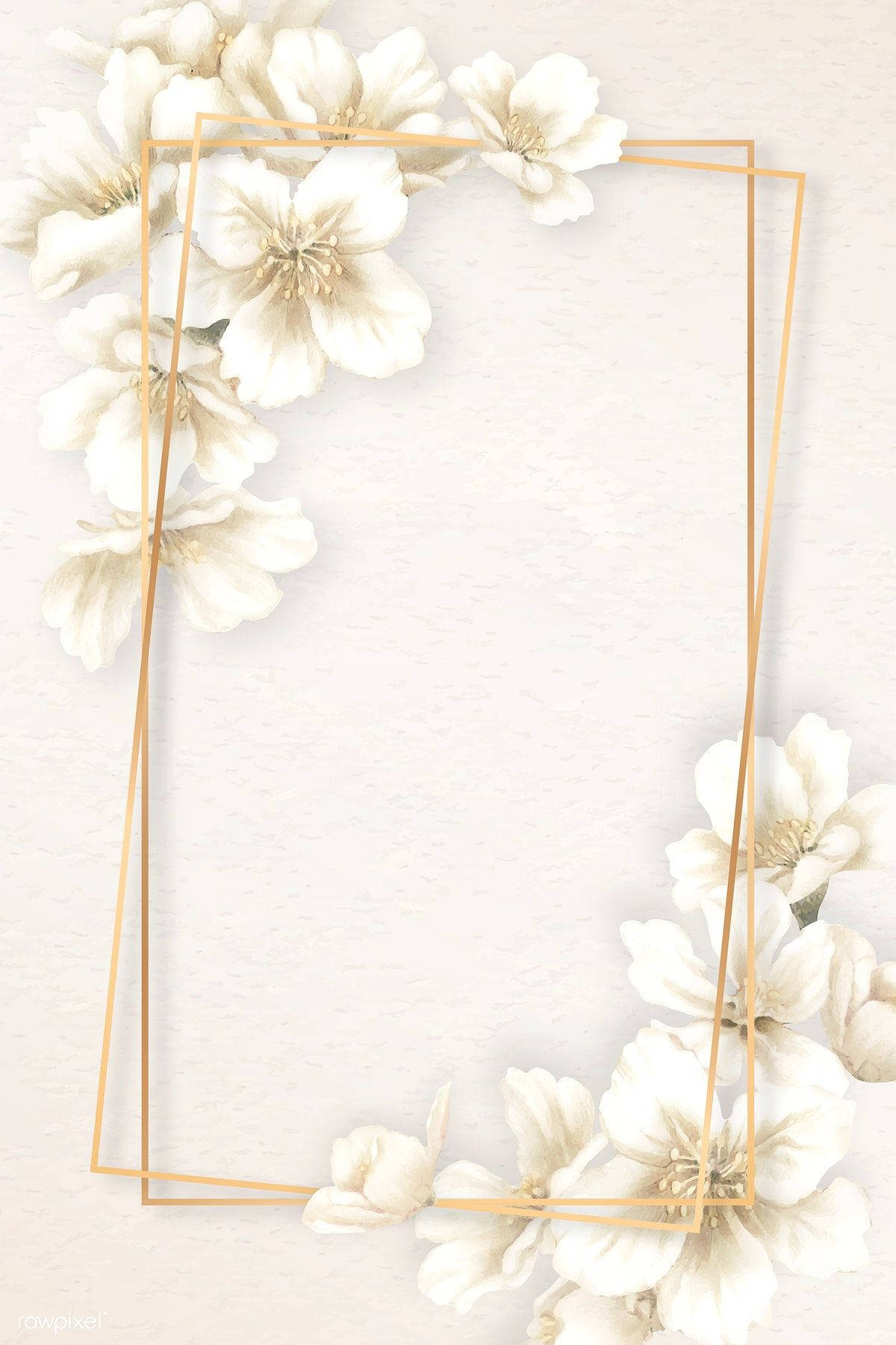 White And Gold Flower Frame Background