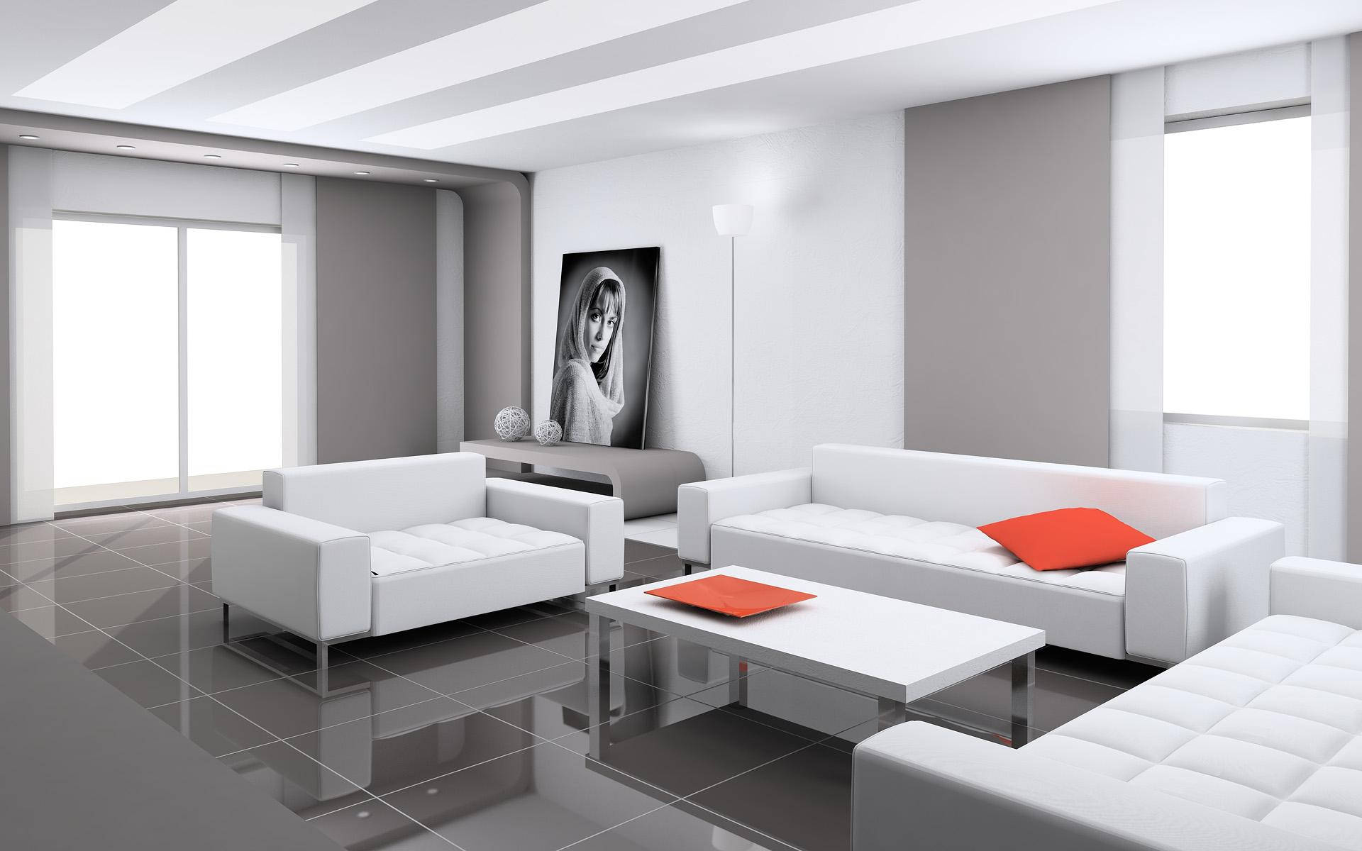 White And Gray Color Living Room Background