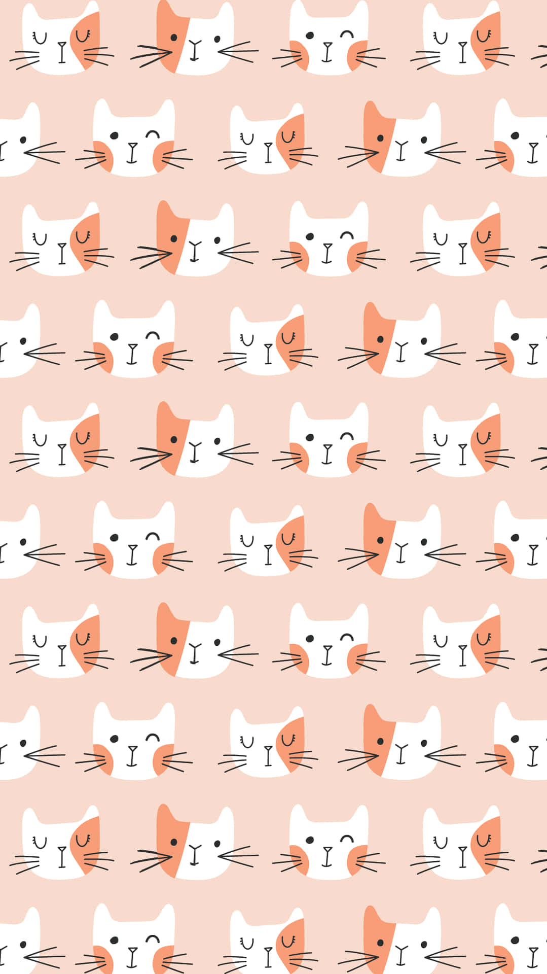 White And Orange Cute Cat Pattern Background