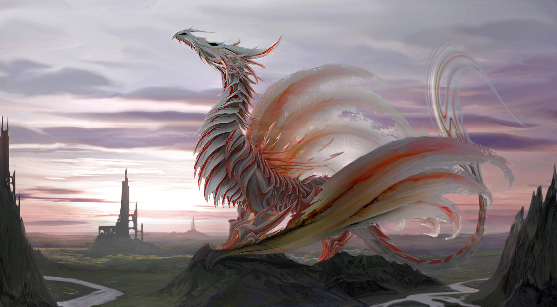 White And Orange Eastern Dragon Background