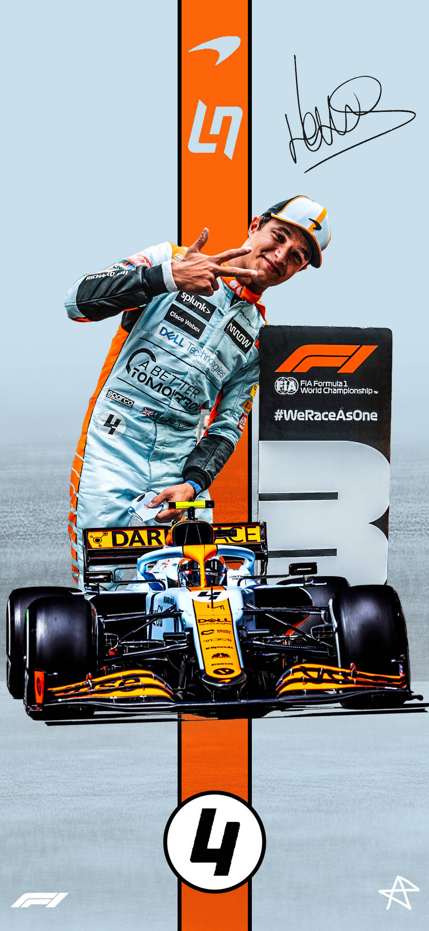 White And Orange Lando Norris Background