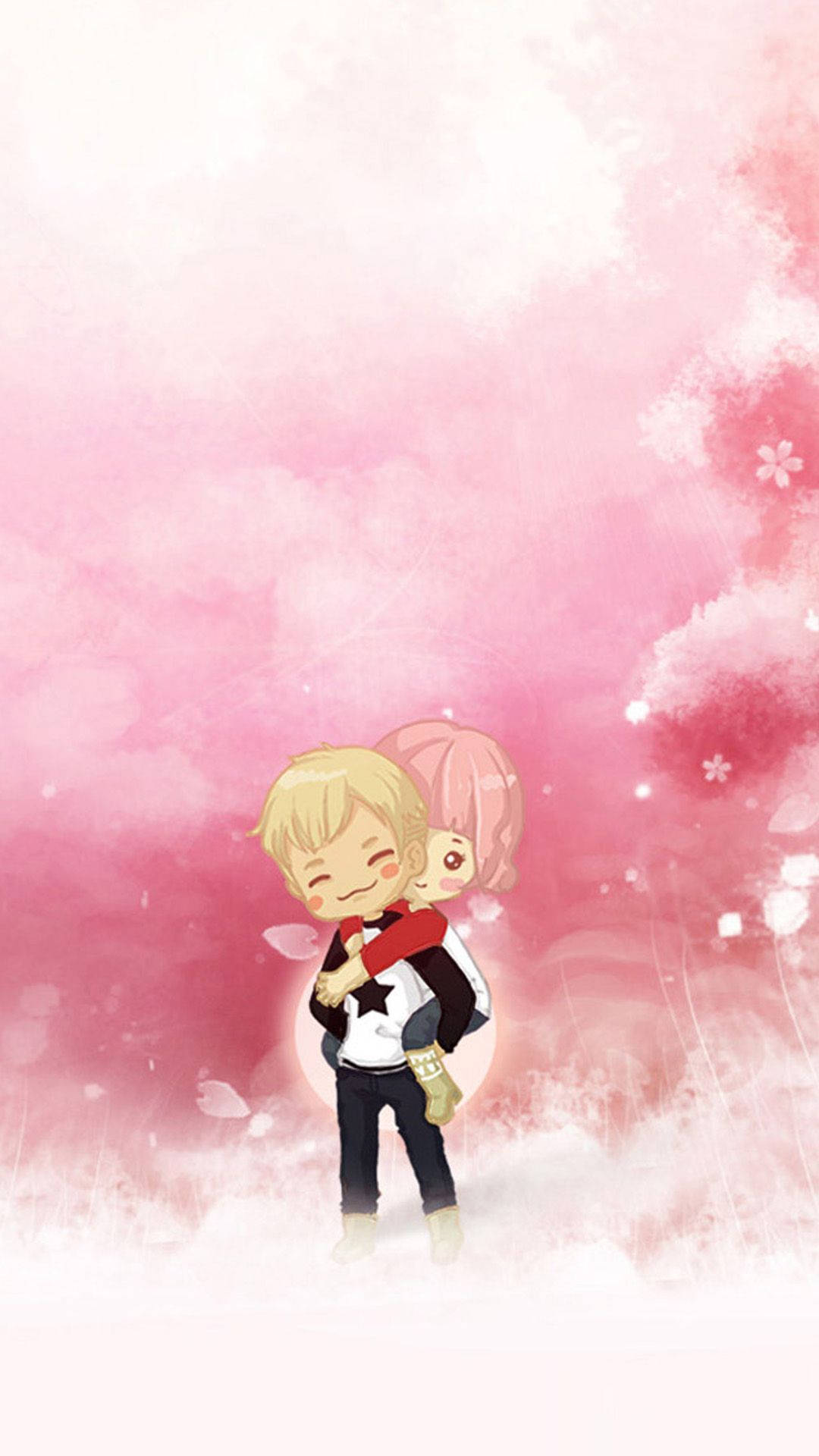 White And Pink Cute Couple Cartoon Background