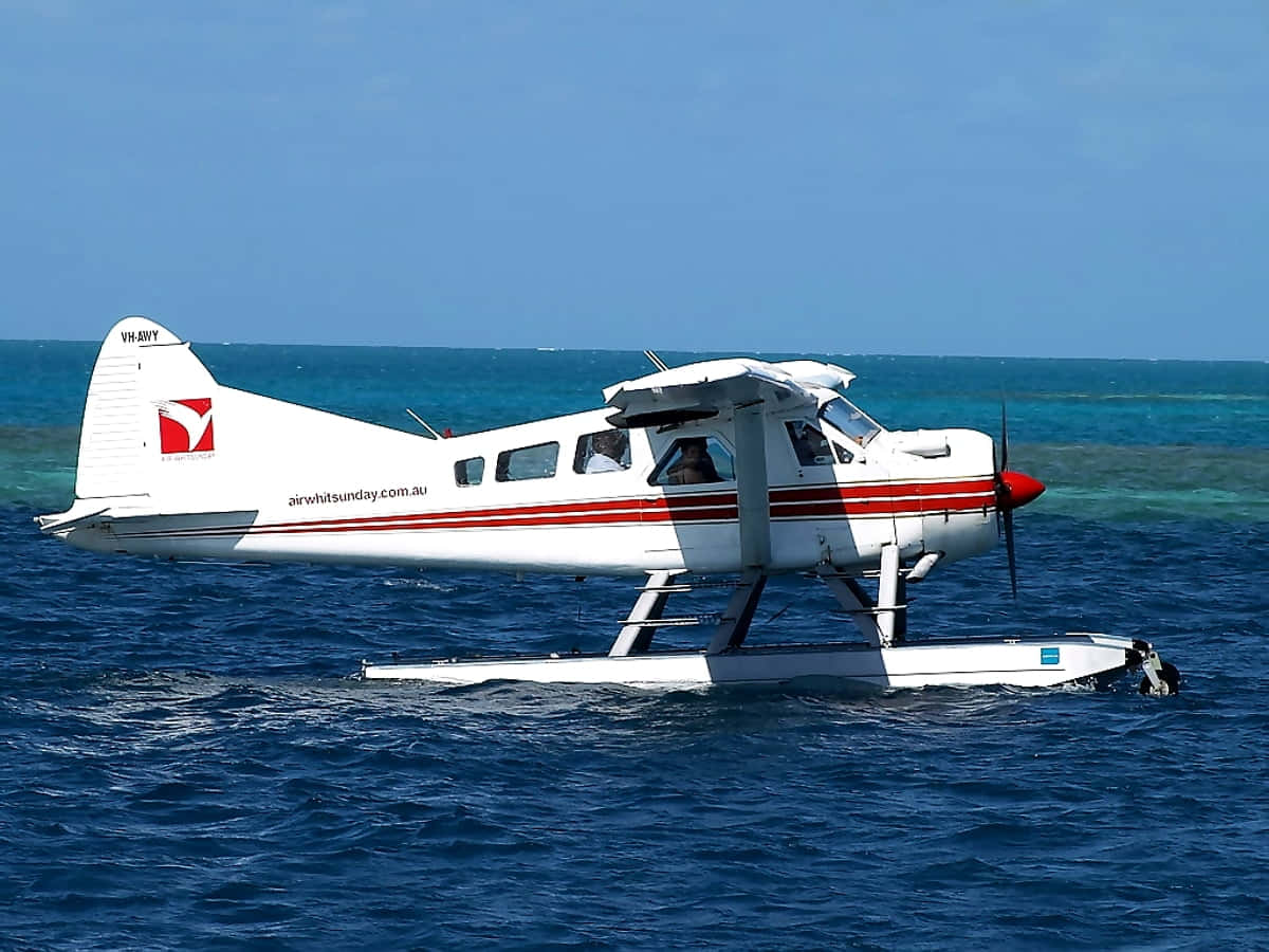 White And Red Small Airplane Seaplane Background