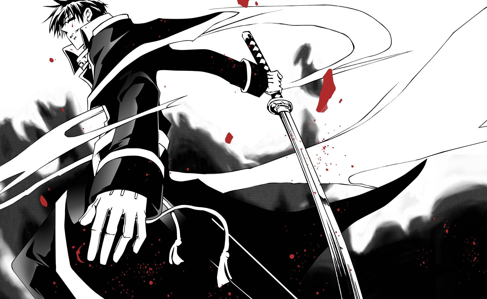 White Anime Male Wielding Katana Background