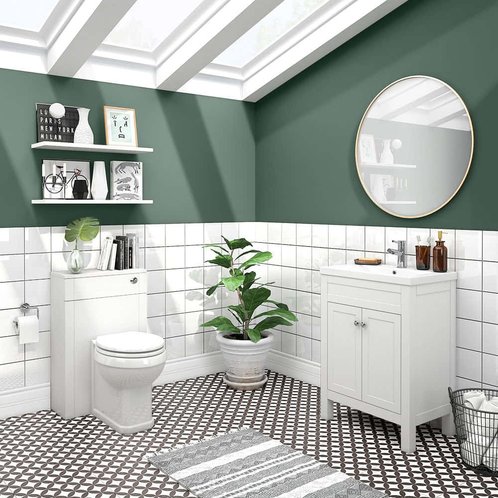 White Bathroom Green Walls