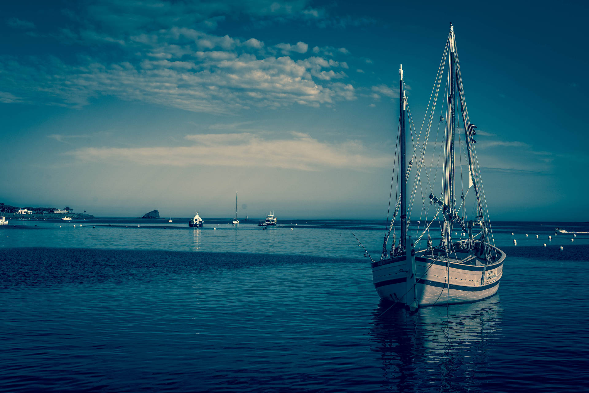 White Boat On A Calm Sea Background
