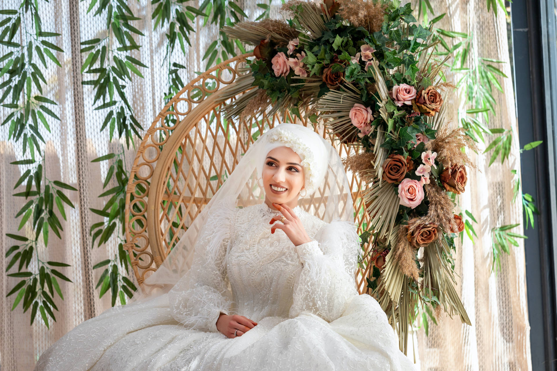 White Bridal Dress With Hijab Background