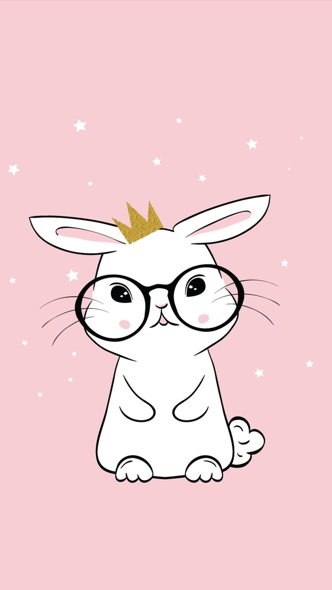White Bunny In Glasses Background