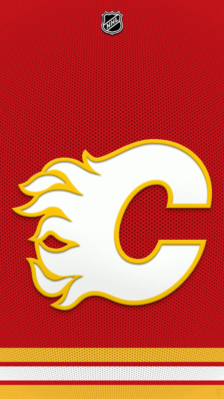 White Calgary Flames Yellow Lining Logo Background