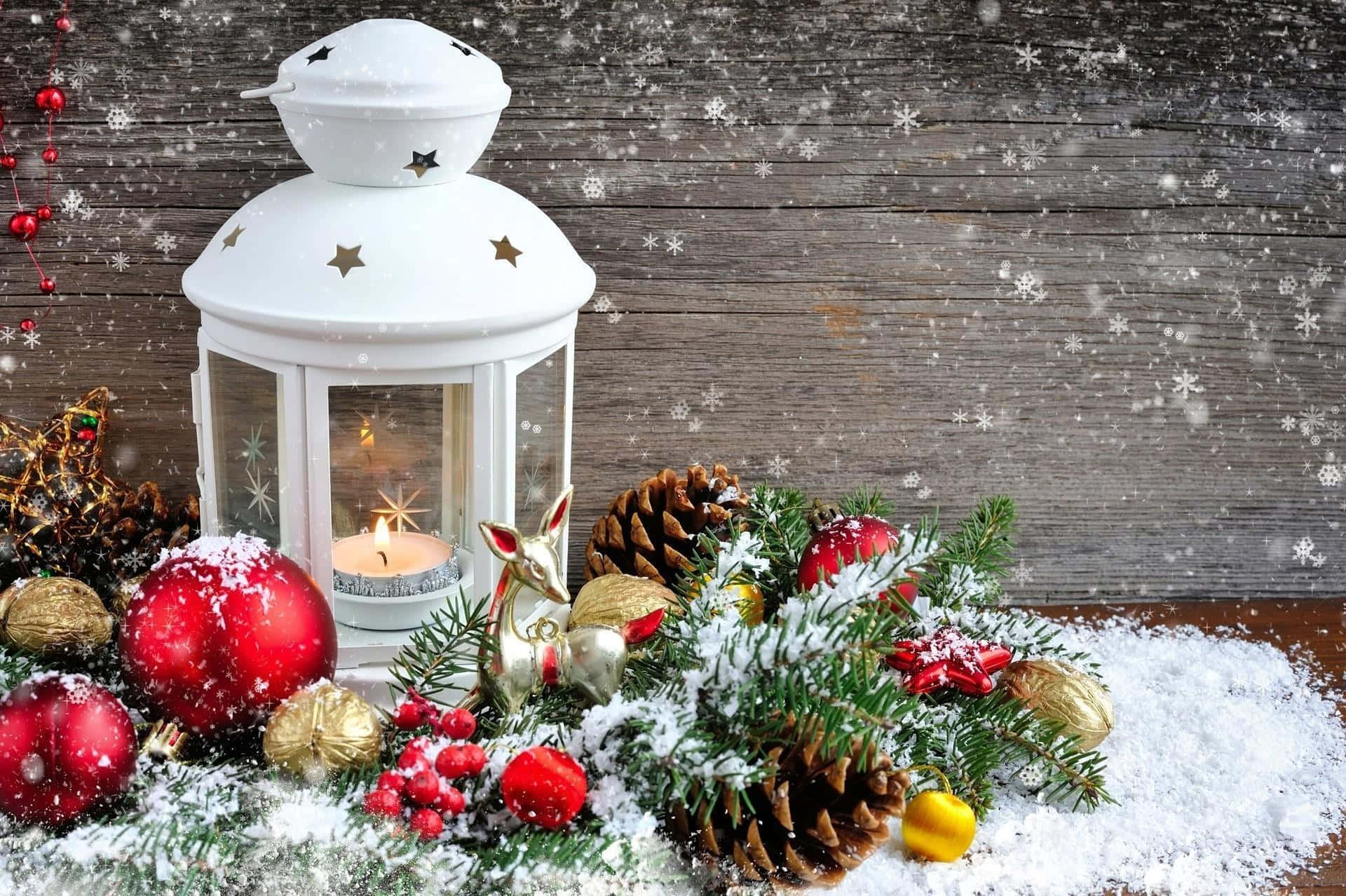 White Candle Cage Farmhouse Christmas Background