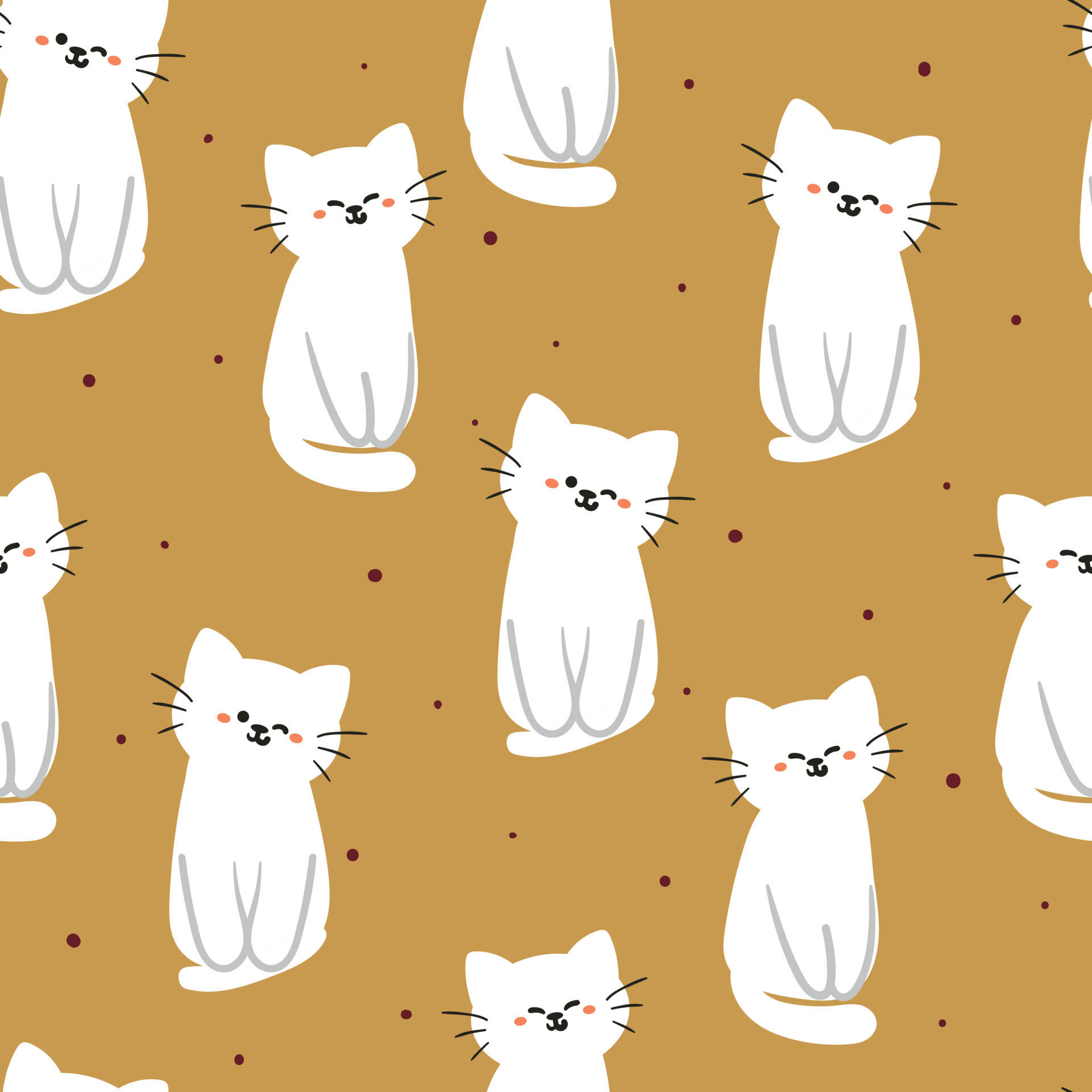 White Cartoon Cat Pattern Background
