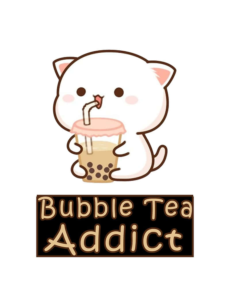 White Cat And Cute Boba Tea Background