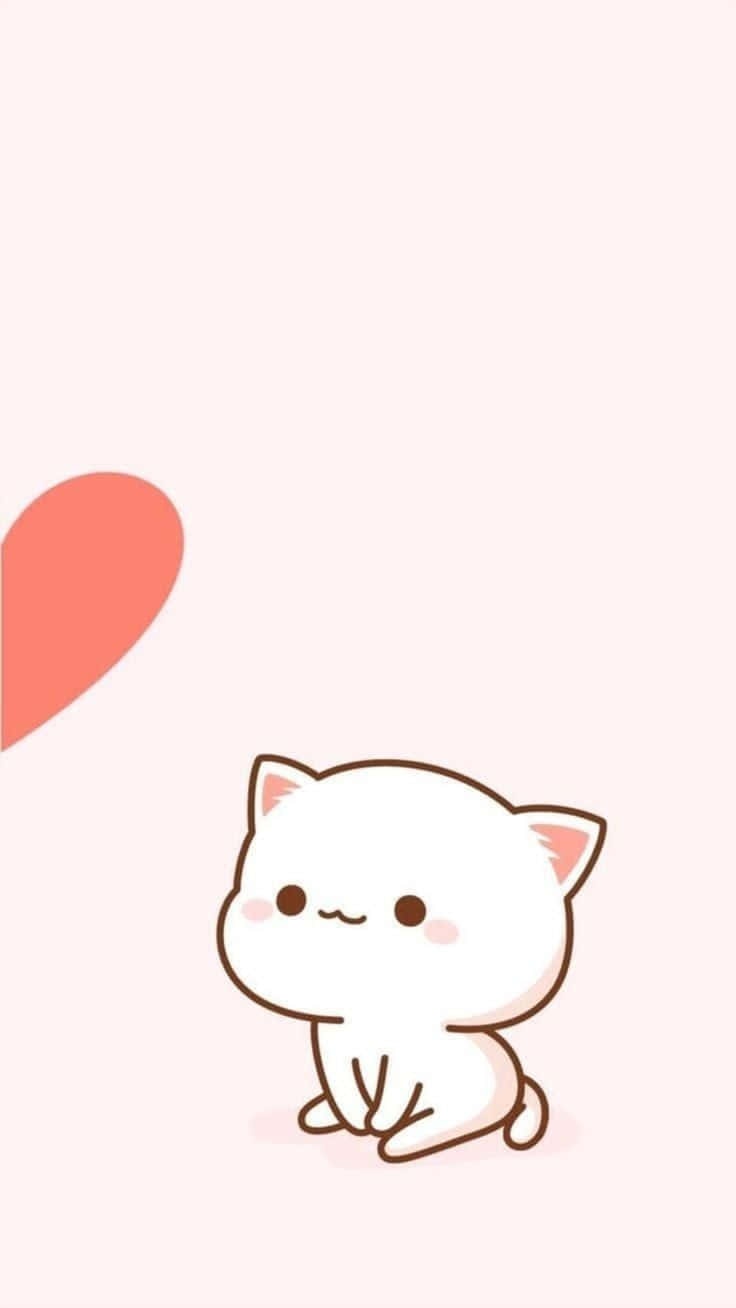 White Cat With Corresponding Part Of A Heart Background