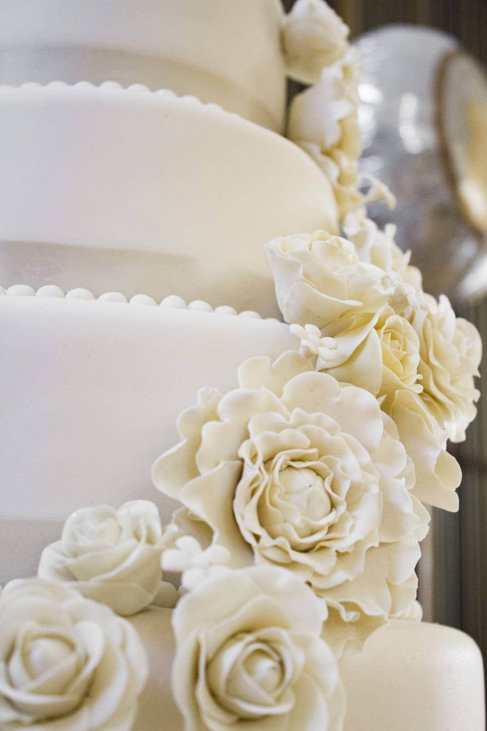 White Chiffon Roses Wedding Cake