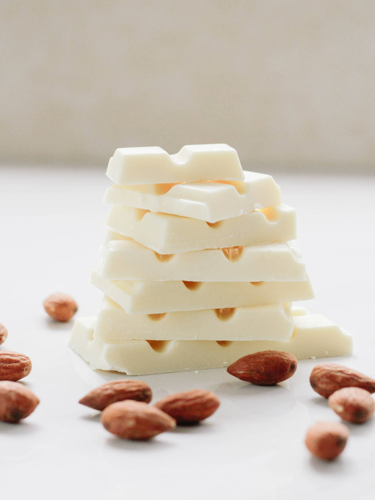 White Chocolate Bars And Almonds Background
