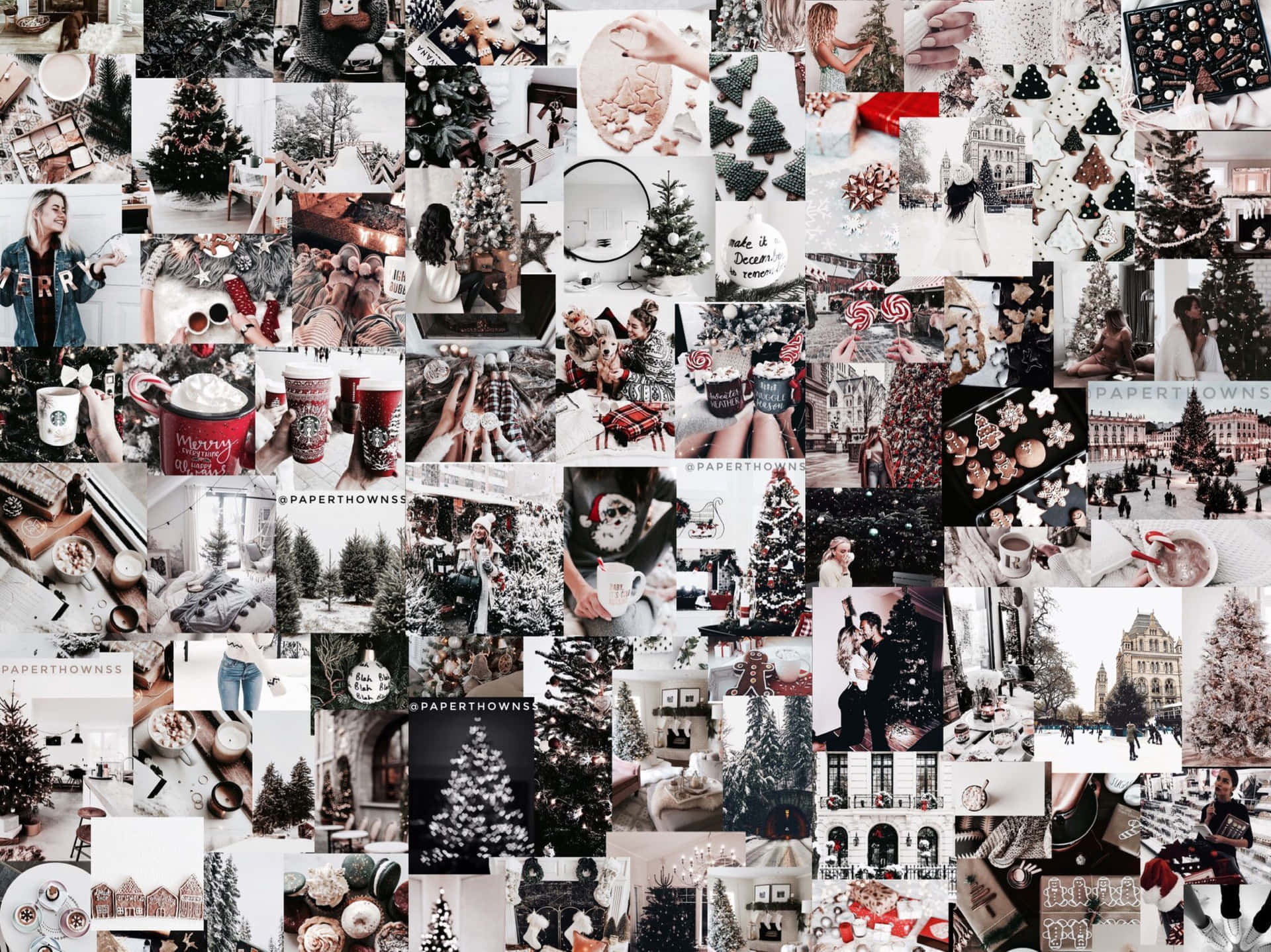 White Christmas Mac Aesthetic Collage Background