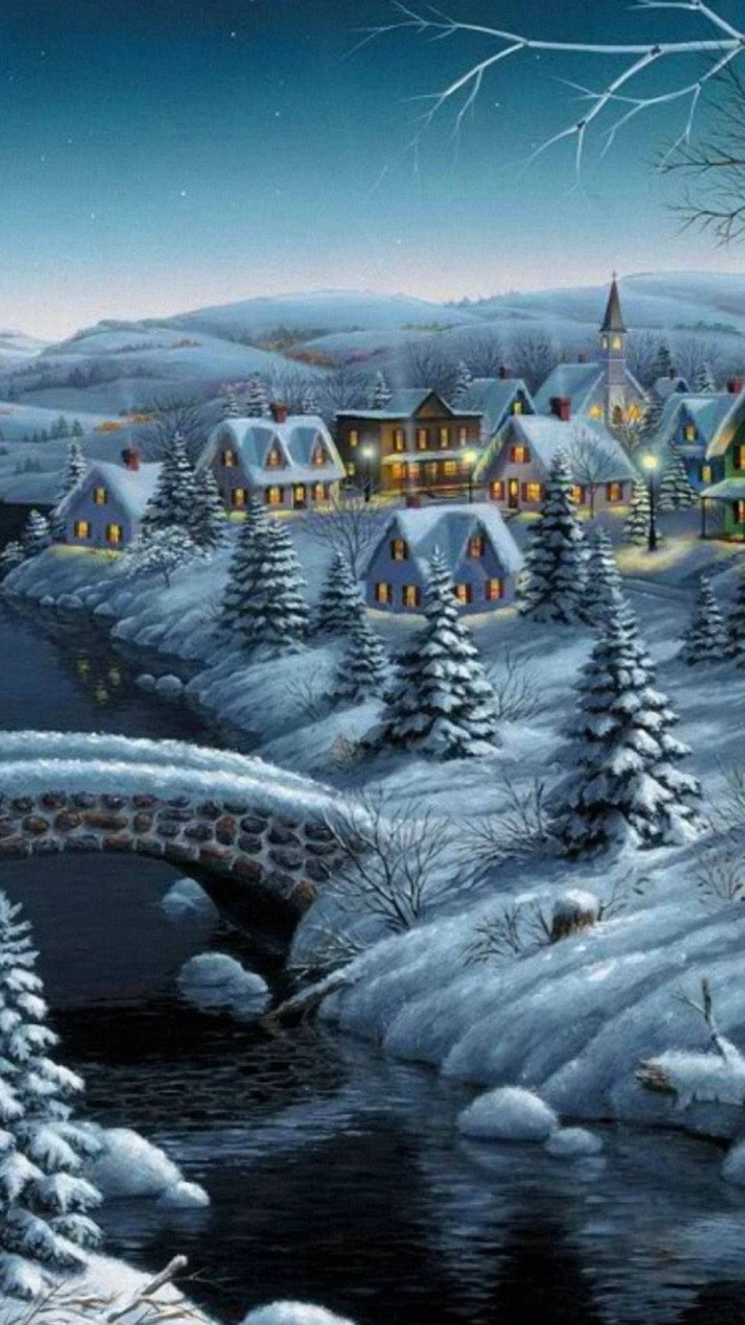 White Christmas Village Winter Iphone Background