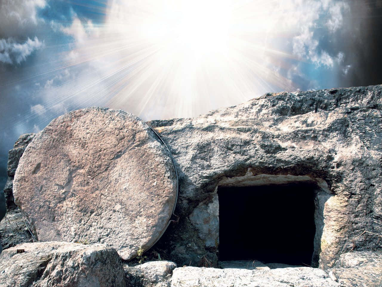 White Clouds Above An Empty Tomb Background