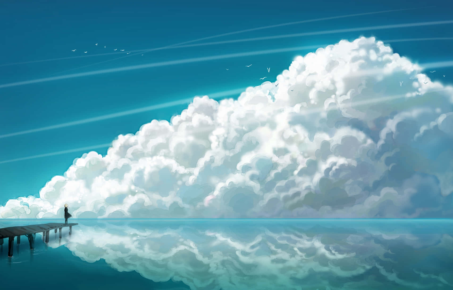 White Clouds Beautiful Anime Scenery Background